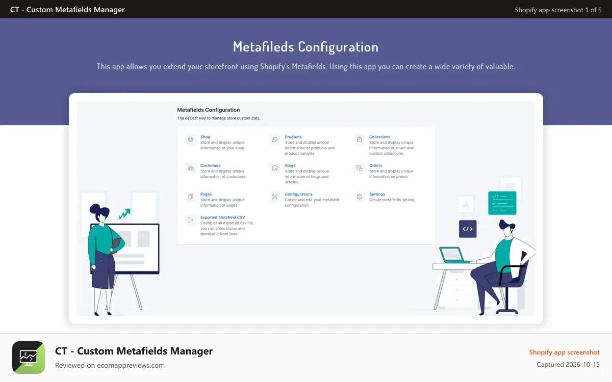 CT ‑ Custom Metafields Manager Shopify app screenshot: Custom Metafield Configuration