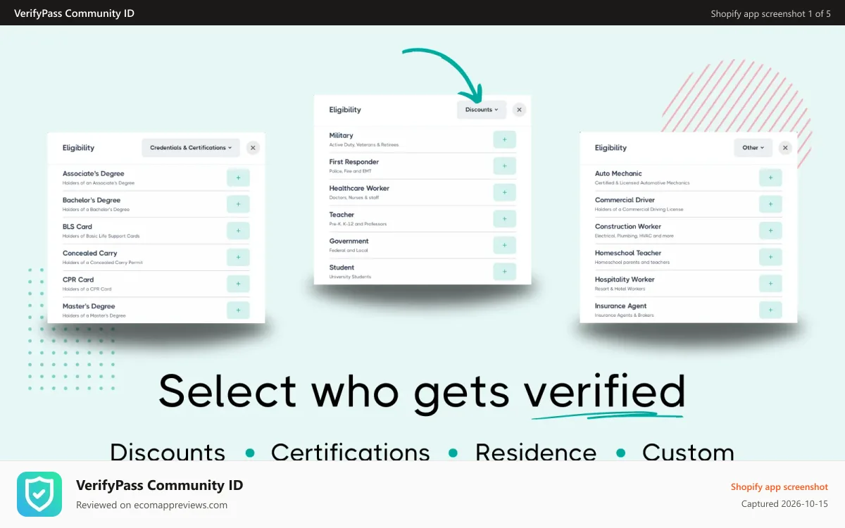 VerifyPass Community ID Shopify app screenshot: Select who gets verified
