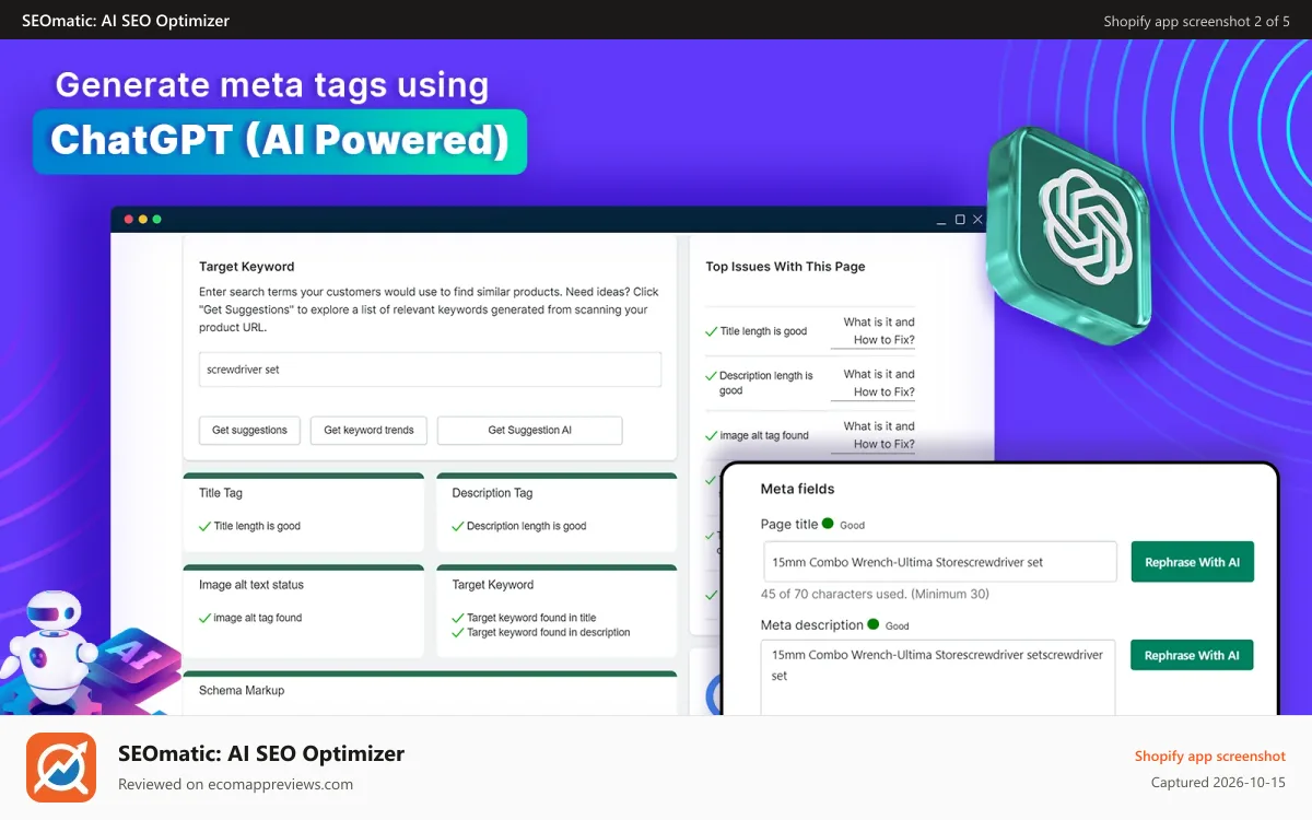 SEOmatic: AI SEO Optimizer Shopify app screenshot: SEO Optimizer Images Easily with Image Optimization Features
