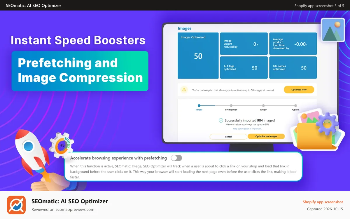 SEOmatic: AI SEO Optimizer Shopify app screenshot: SEO Image Optimizer: Enhance Visuals for Better SEO