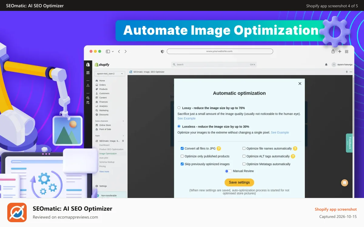 SEOmatic: AI SEO Optimizer Shopify app screenshot: Page Speed Optimizer: Speed Up Your Site for Better Rankings