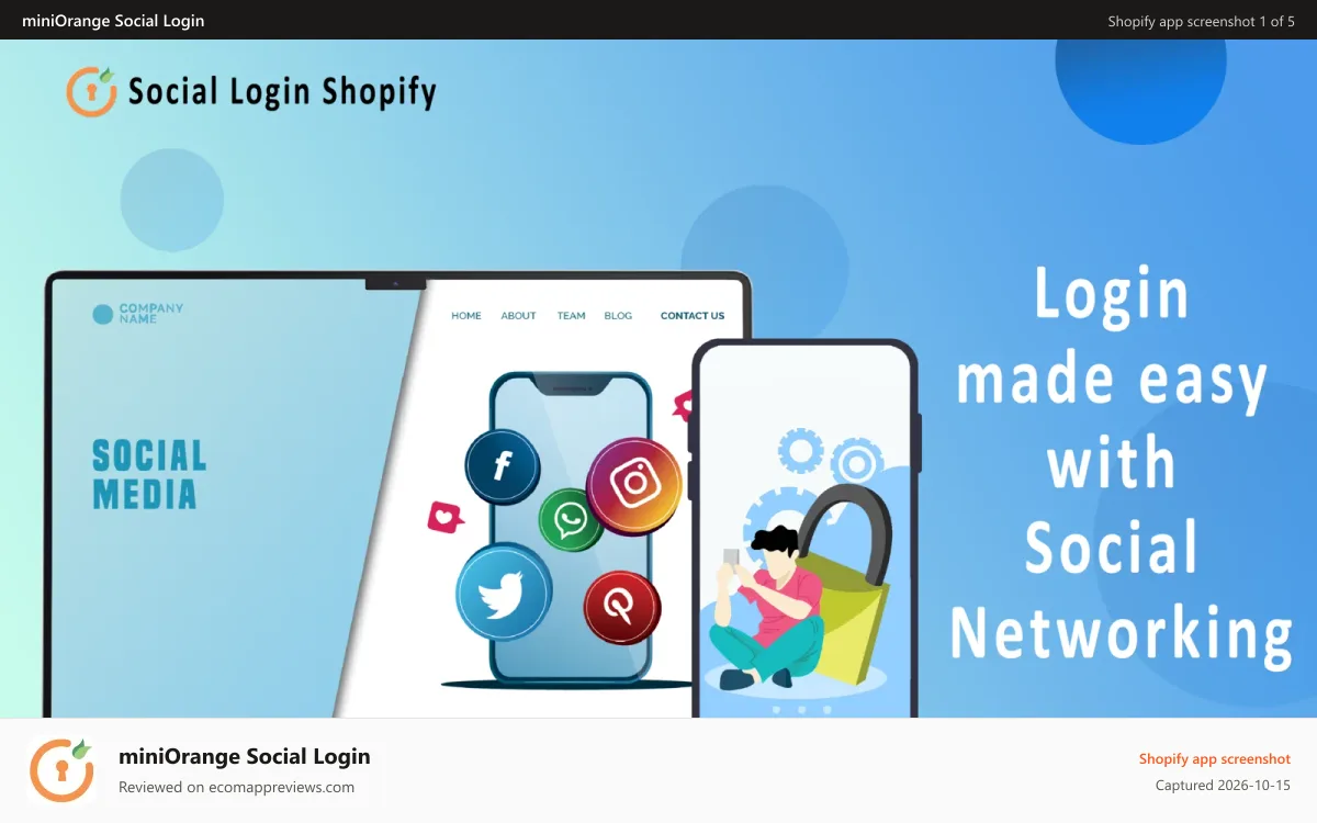 miniOrange Social Login Shopify app screenshot: Social Login
