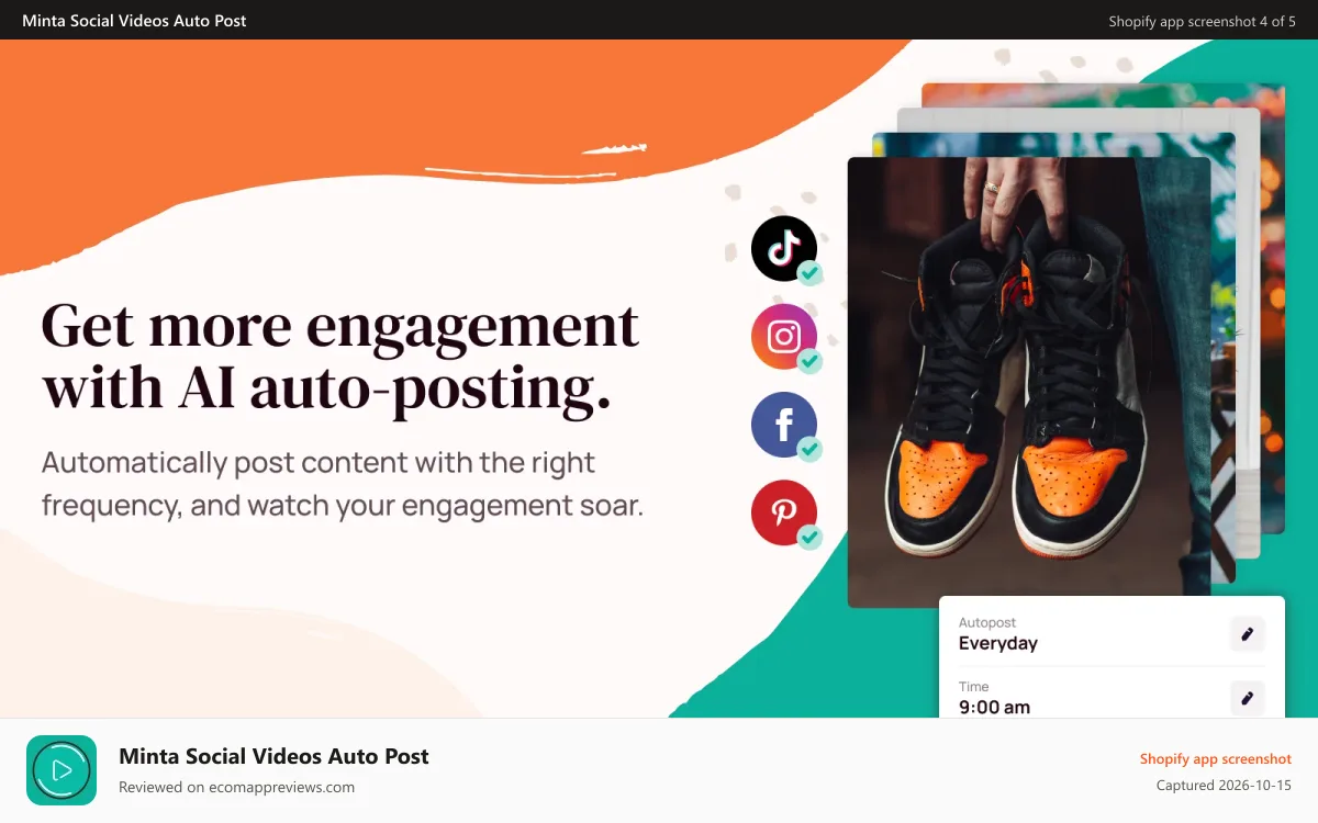 Minta Social Videos Auto Post Shopify app screenshot: Customize your videos, everything from text, music & products