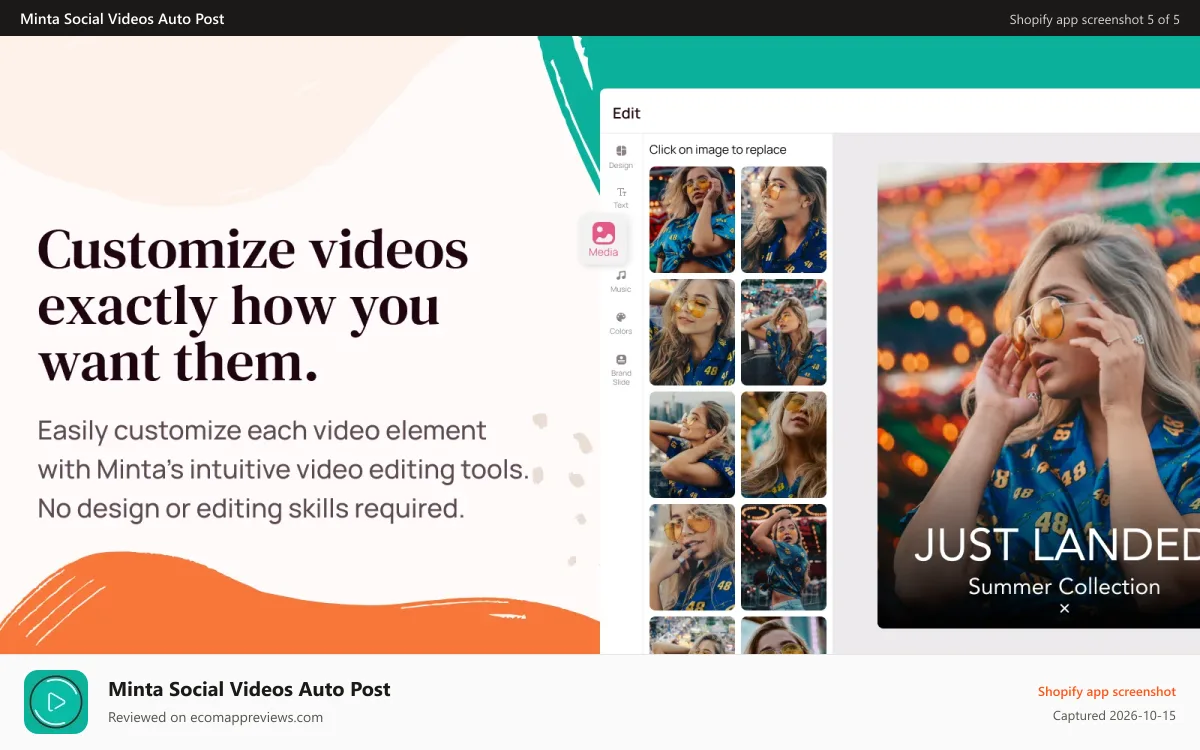 Minta Social Videos Auto Post Shopify app screenshot: Share your social media video to Facebook, download and more!