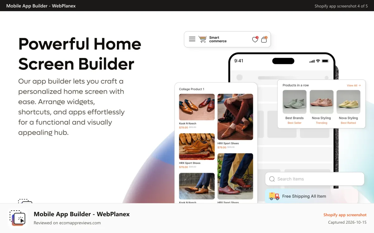 Mobile App Builder ‑ WebPlanex Shopify app screenshot: Native app builder Layout options