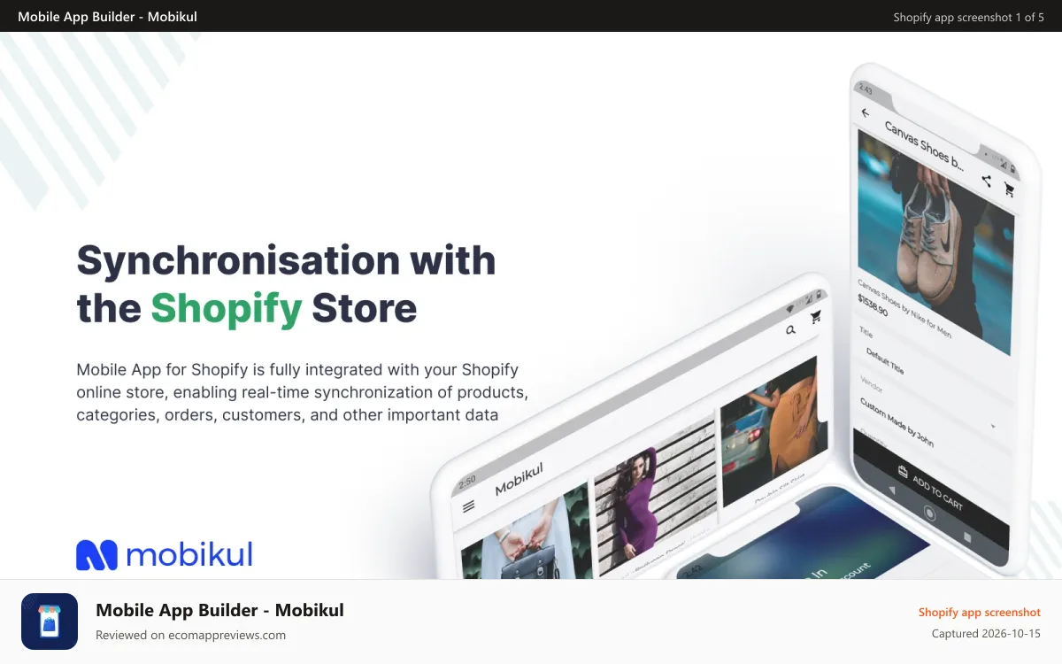 Mobile App Builder ‑ Mobikul Shopify app screenshot: Sync with store