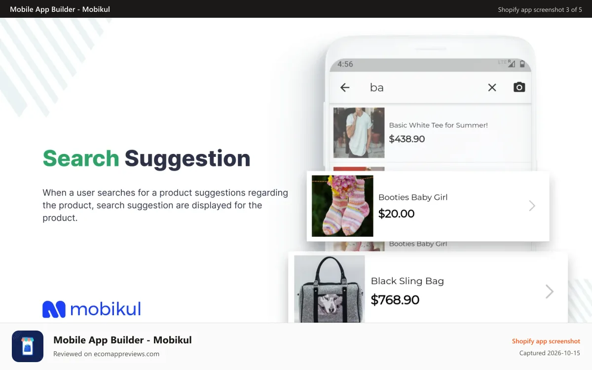Mobile App Builder ‑ Mobikul Shopify app screenshot: search suggestions