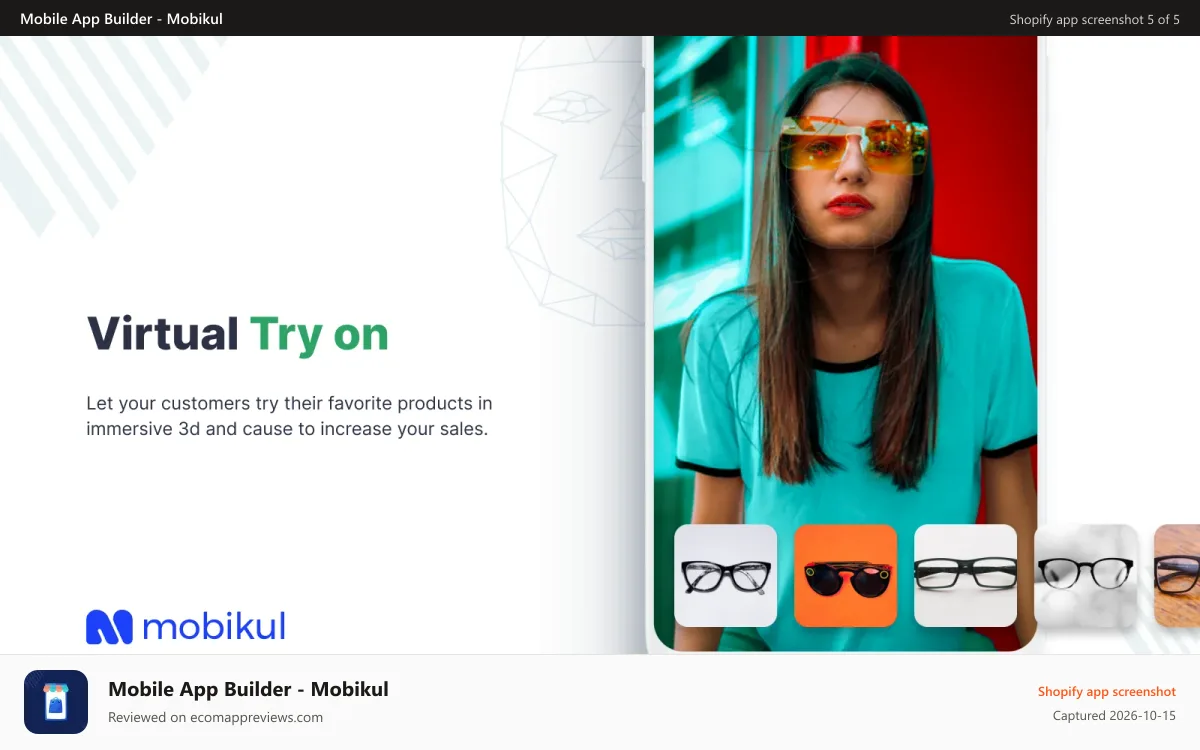Mobile App Builder ‑ Mobikul Shopify app screenshot: Virtual Try on
