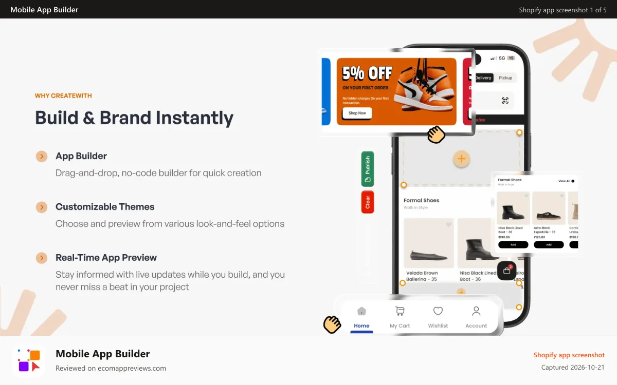 Mobile App Builder Shopify app screenshot: featured