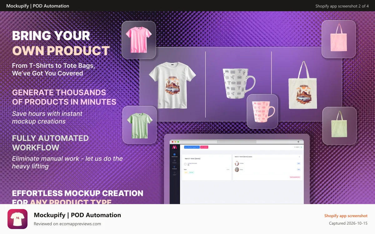 Mockupify | POD Automation Shopify app screenshot: mockupify.io products automation screenshot
