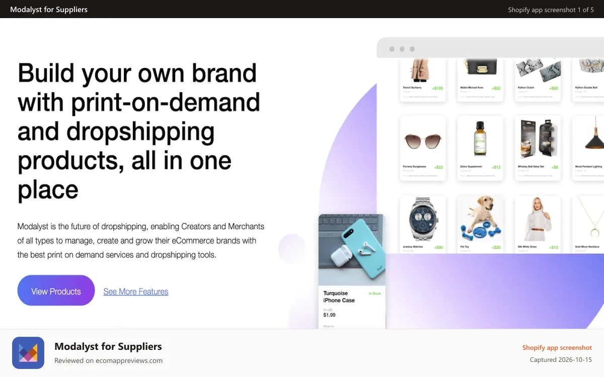 Modalyst for Suppliers Shopify app screenshot: Modalyst for Suppliers