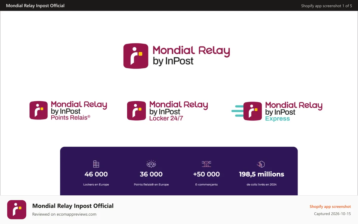 Mondial Relay Inpost Official Shopify app screenshot: Mondial Relay app