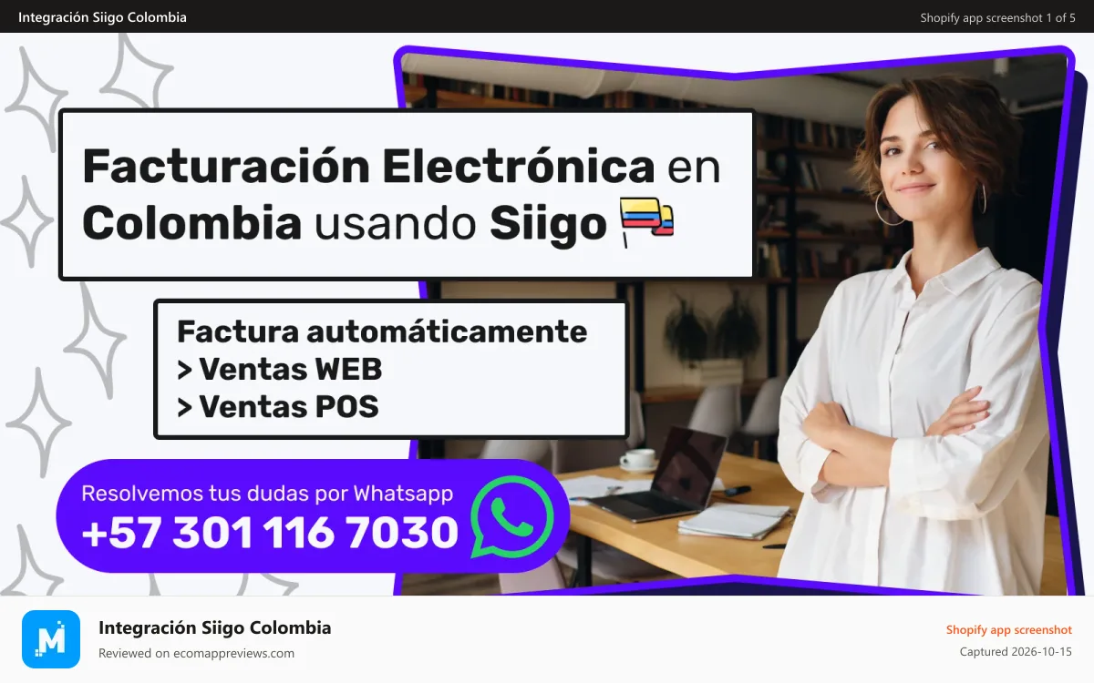 Integración Siigo Colombia Shopify app screenshot: Crea tus facturas en siigo de forma automática