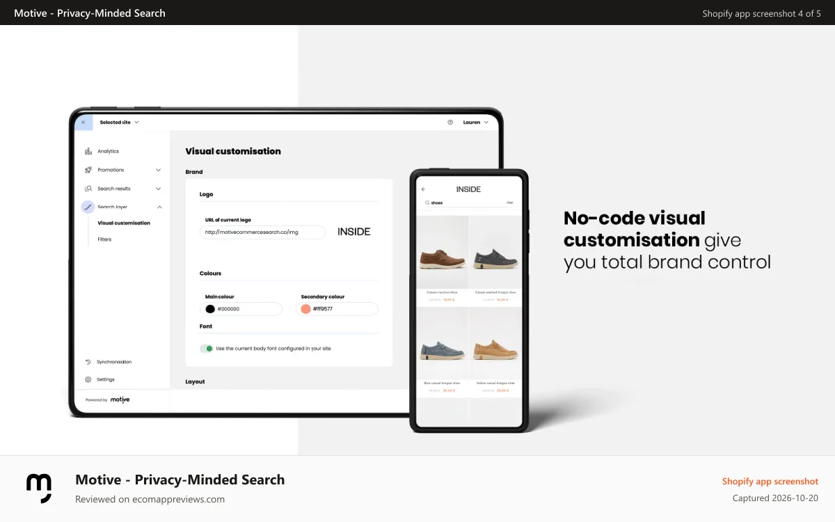 Motive ‑ Privacy‑Minded Search Shopify app screenshot: Motive Commerce Search Visual Customisations