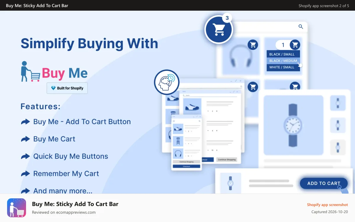 Buy Me: Sticky Add To Cart Bar Shopify app screenshot: Buy Me - Sticky Buy Button Shopify App
