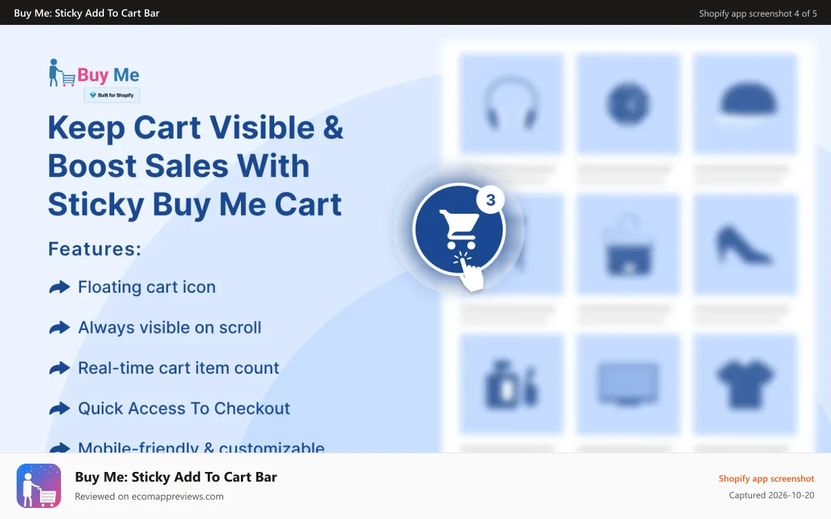 Buy Me: Sticky Add To Cart Bar Shopify app screenshot: Buy Me - Sticky Buy Button Shopify App