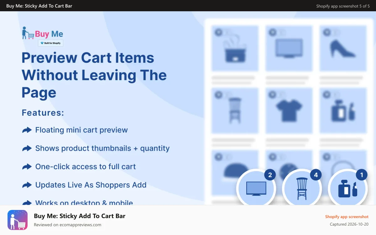 Buy Me: Sticky Add To Cart Bar Shopify app screenshot: Buy Me - Sticky Buy Button Shopify App