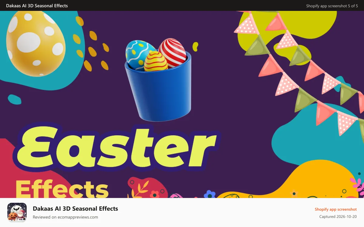 Dakaas AI 3D Seasonal Effects Shopify app screenshot: Celebrate Easter with Seasonal Easter Effect On your Store