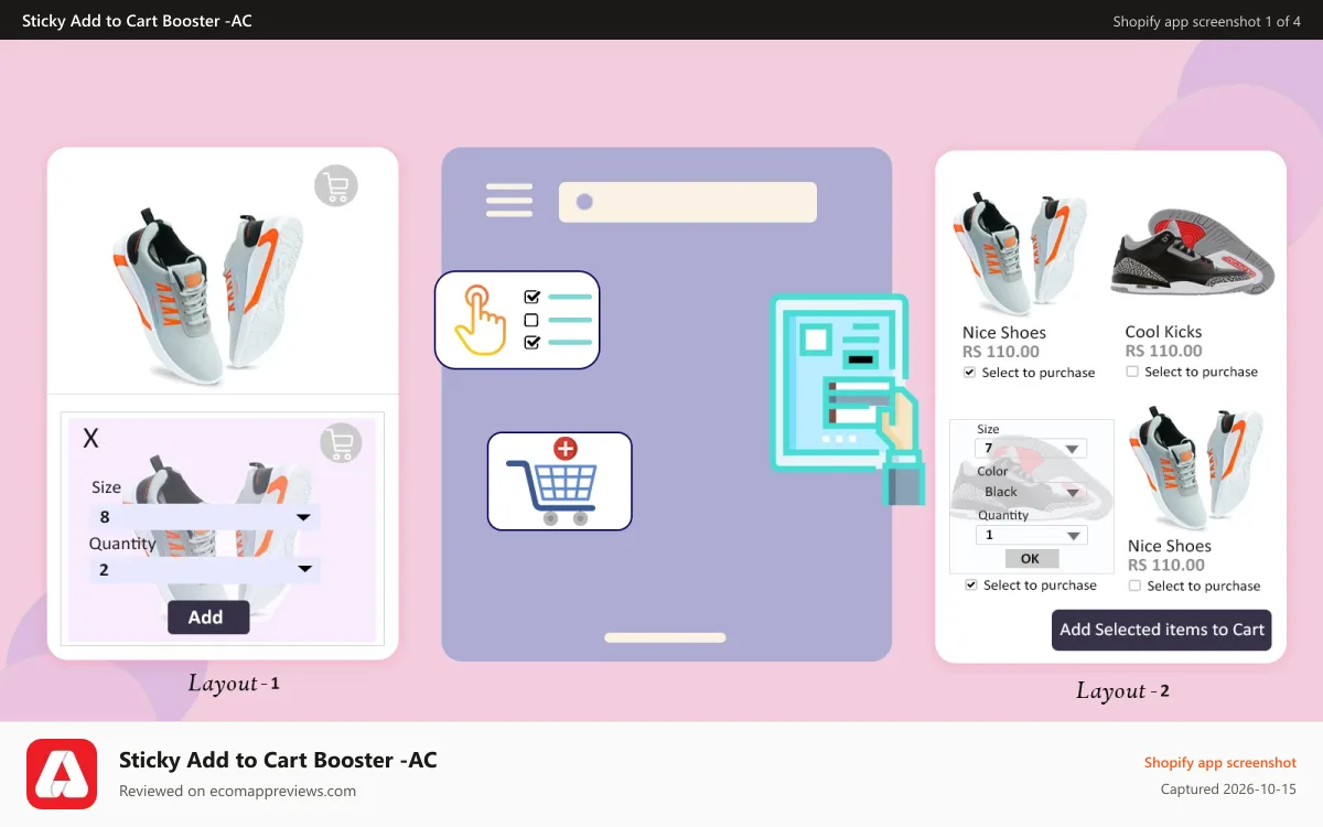 Sticky Add to Cart Booster ‑AC Shopify app screenshot: MultiBuy (Quick add items to cart)