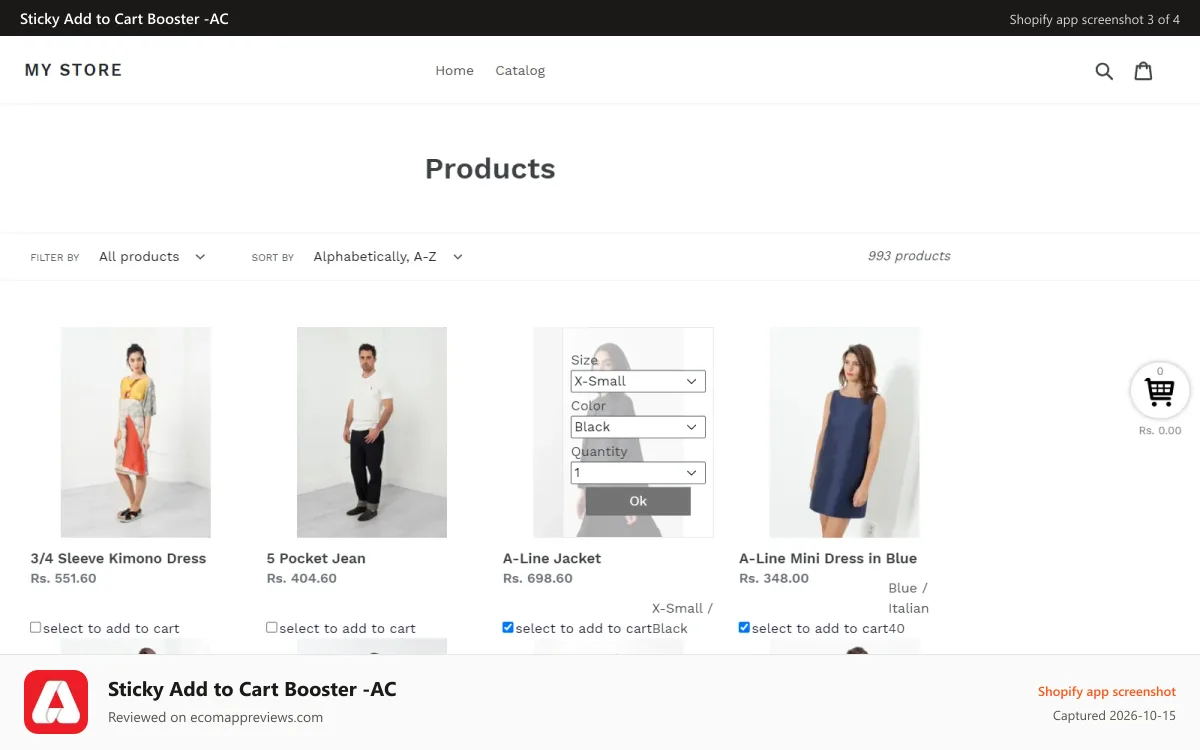 Sticky Add to Cart Booster ‑AC Shopify app screenshot: Classic Layout