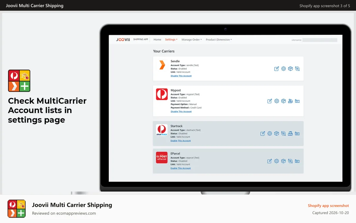Joovii Multi Carrier Shipping Shopify app screenshot: Admin Order Listing Page