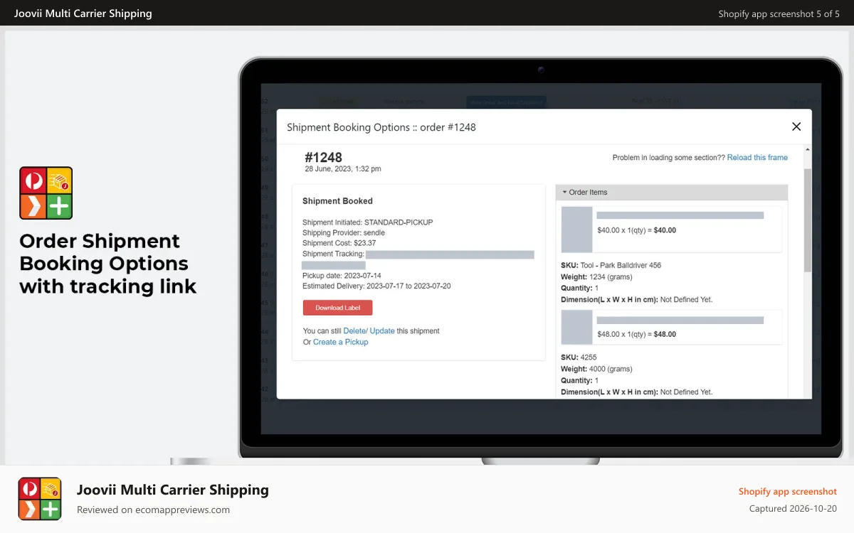 Joovii Multi Carrier Shipping Shopify app screenshot: Admin Product Listing Page