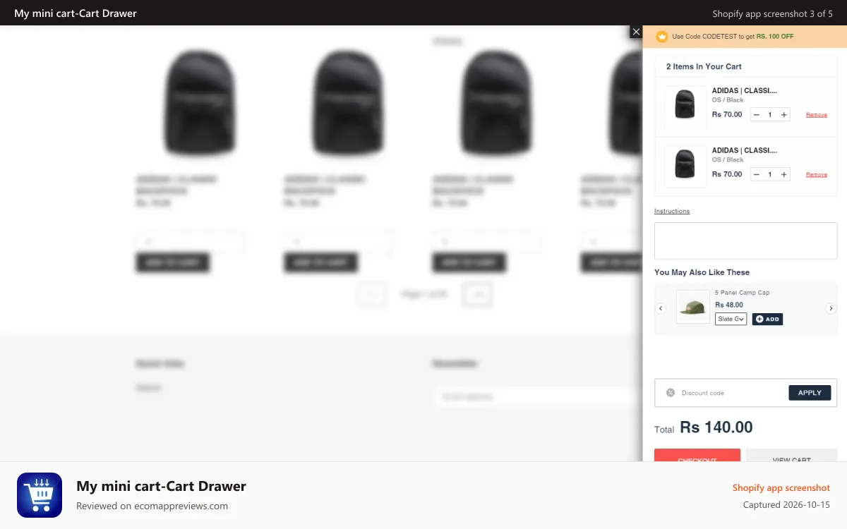 My mini cart‑Cart Drawer Shopify app screenshot: Preview for fixed cart