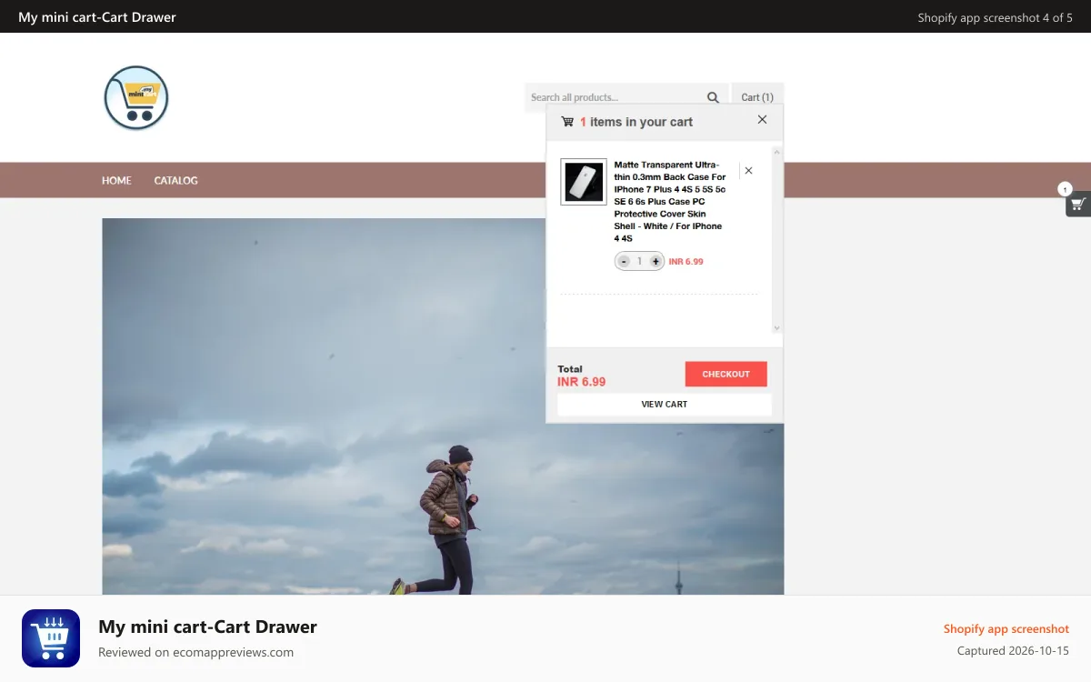 My mini cart‑Cart Drawer Shopify app screenshot: Preview for dropdown cart