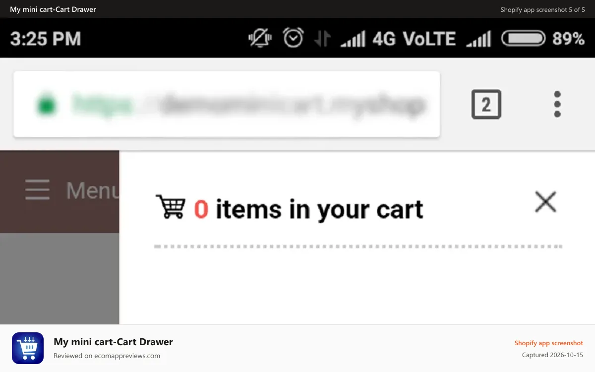 My mini cart‑Cart Drawer Shopify app screenshot: Mini cart panel on mobile