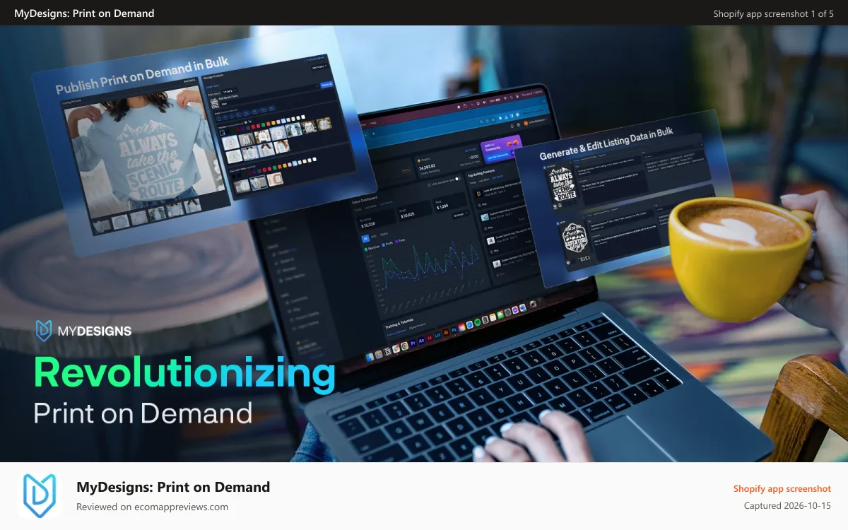 MyDesigns: Print on Demand Shopify app screenshot: mydesigns