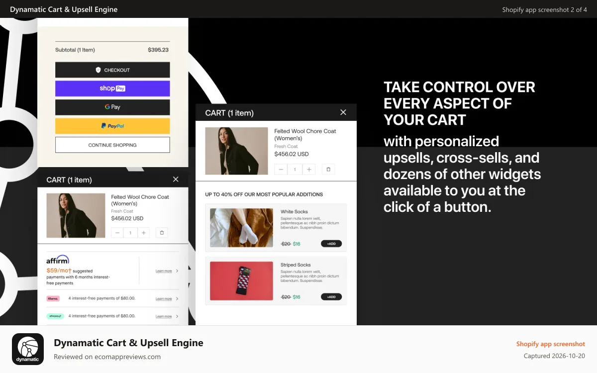 Dynamatic Cart & Upsell Engine Shopify app screenshot: Dynamatic Widgets