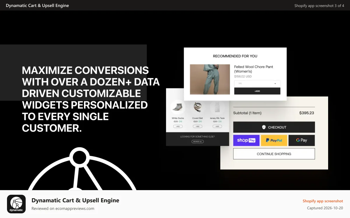 Dynamatic Cart & Upsell Engine Shopify app screenshot: Dynamatic Widgets for Cart