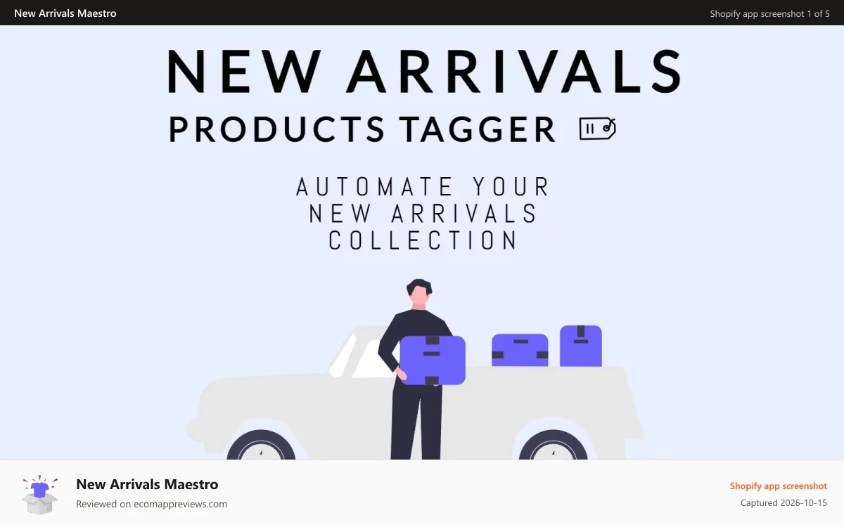 New Arrivals Maestro Shopify app screenshot: New Arrivals products tagger