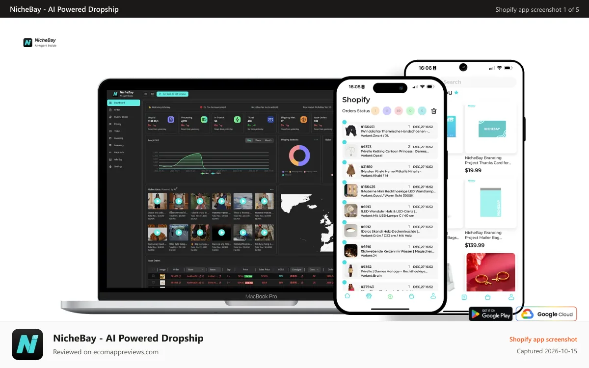 NicheBay ‑ AI Powered Dropship Shopify app screenshot: AI-Powered ,Smarter than ever