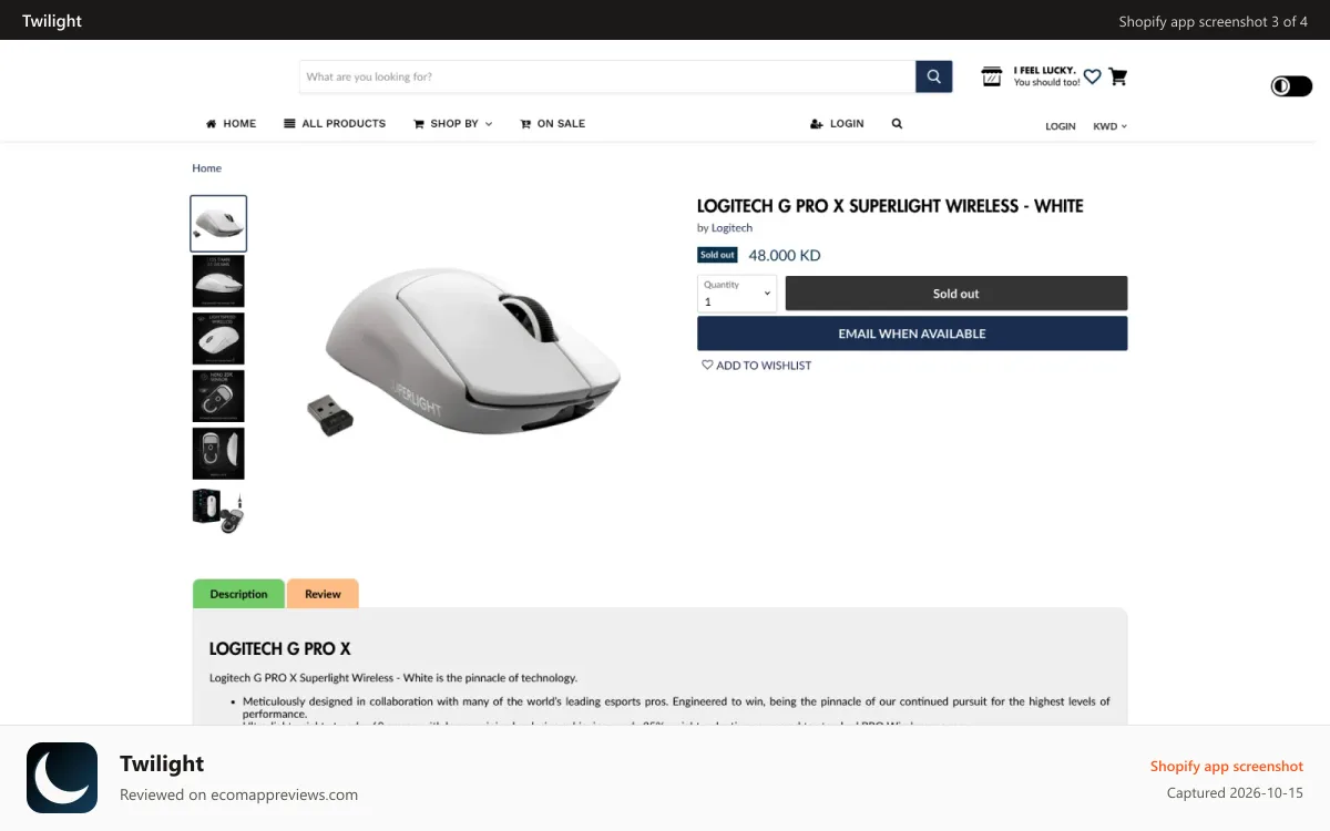 Twilight Shopify app screenshot: Without night mode
