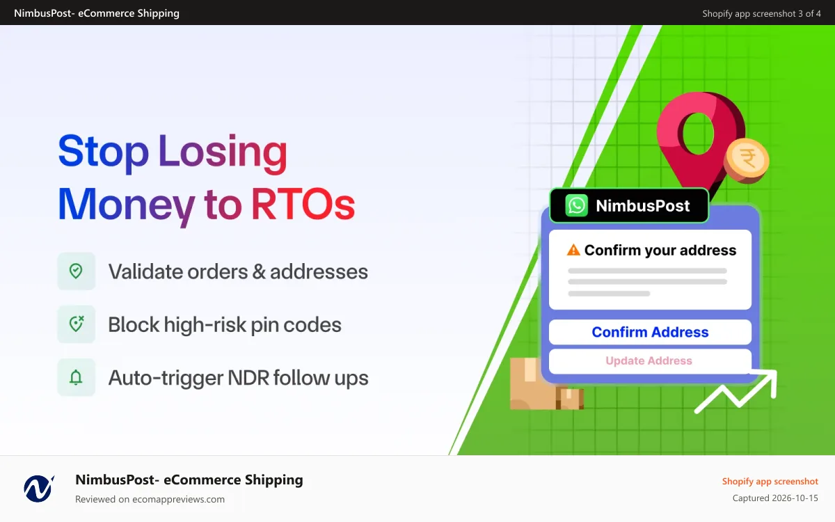 NimbusPost‑ eCommerce Shipping Shopify app screenshot: Lesser RTOs, More Profits