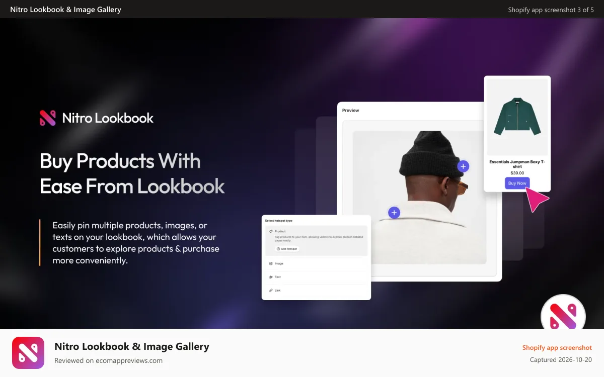 Nitro Lookbook & Image Gallery Shopify app screenshot: Various Layouts & Freely Customizable
