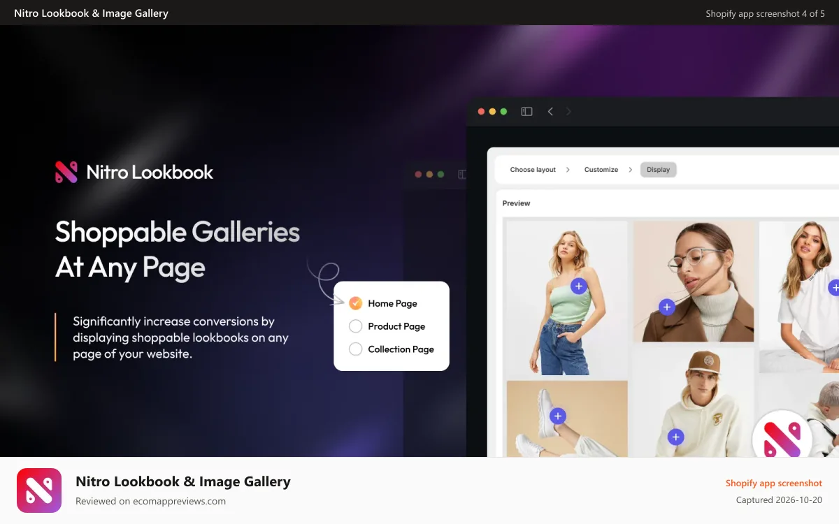 Nitro Lookbook & Image Gallery Shopify app screenshot: Shoppable Galleries At Any Page