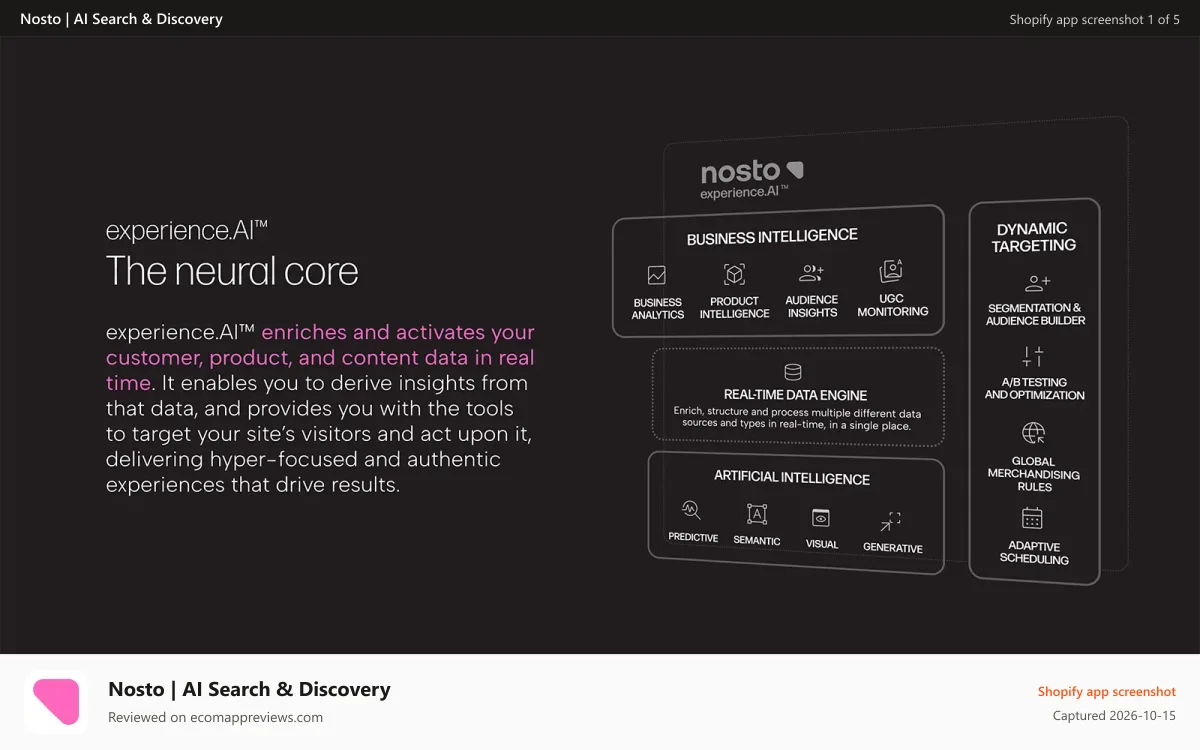 Nosto | AI Search & Discovery Shopify app screenshot: experienceAI™