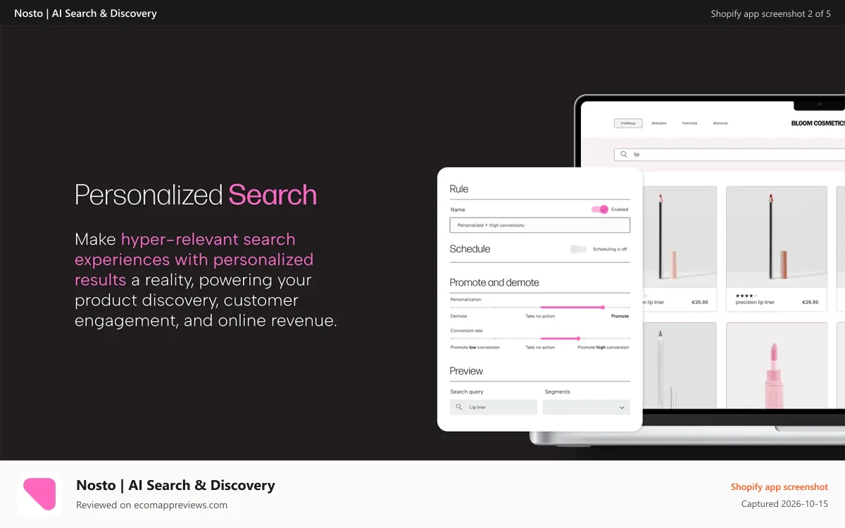 Nosto | AI Search & Discovery Shopify app screenshot: Personalized Search