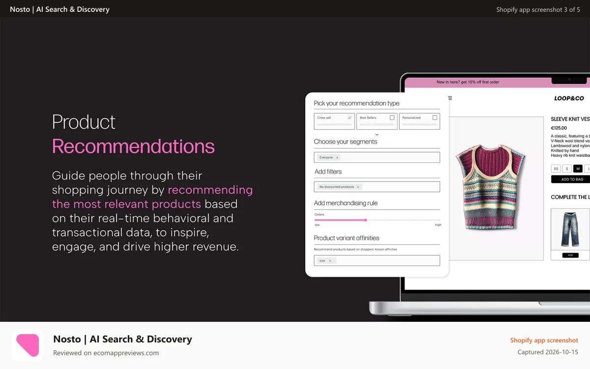 Nosto | AI Search & Discovery Shopify app screenshot: Product Recommendations