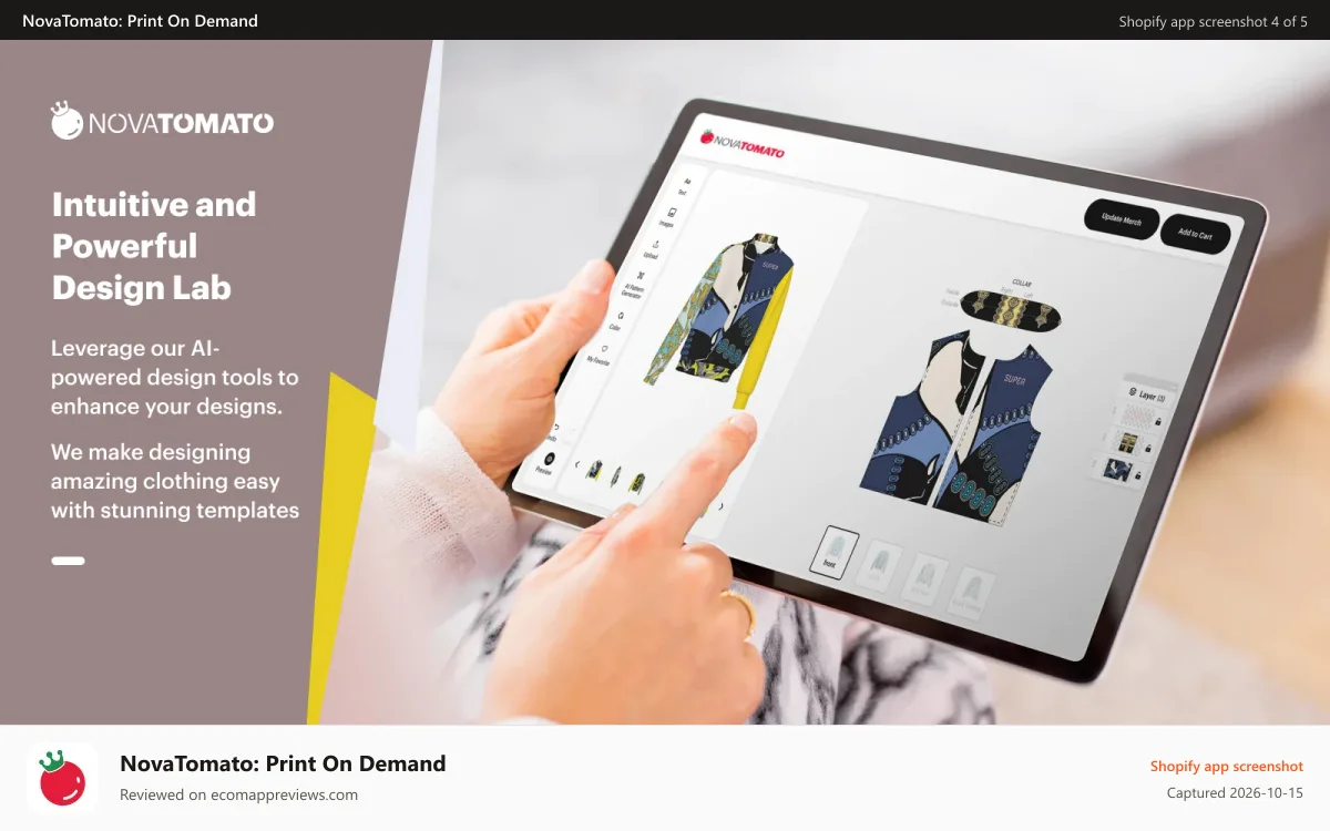 NovaTomato: Print On Demand Shopify app screenshot: Intuitive and Powerful Design Lab