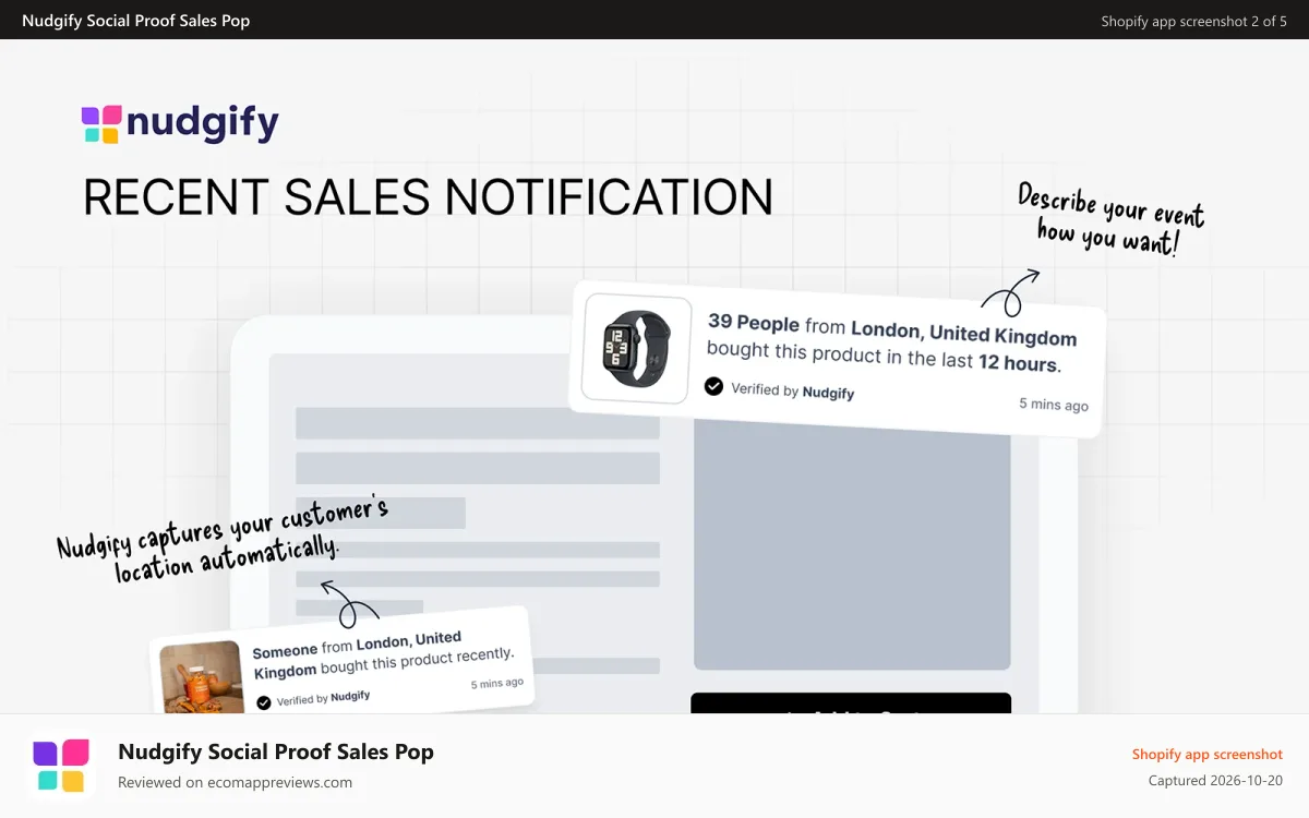 Nudgify Social Proof Sales Pop Shopify app screenshot: Sales Pop & Social Proof Streams - Page Types