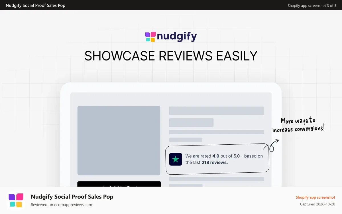 Nudgify Social Proof Sales Pop Shopify app screenshot: Sales Pop & Social Proof Nudges - Notifications Library