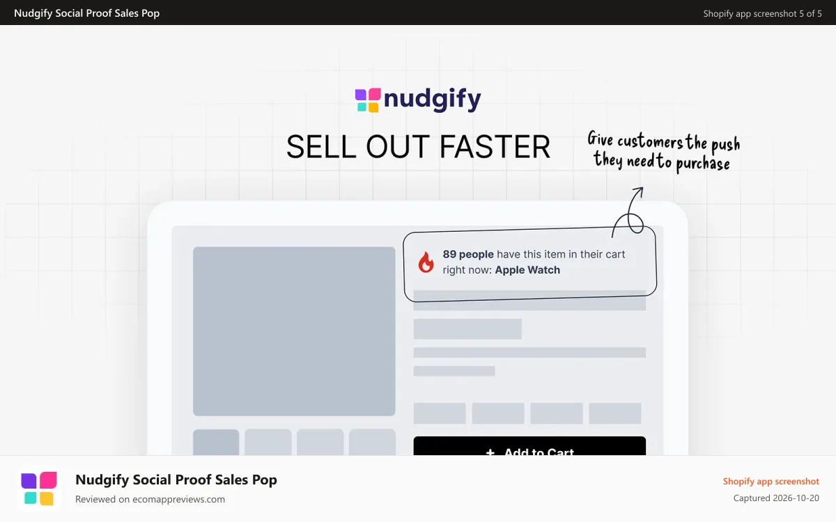 Nudgify Social Proof Sales Pop Shopify app screenshot: Sales Pop & Social Proof App - 100+ Integrations