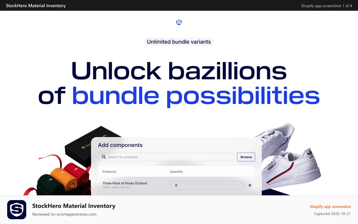 StockHero Material Inventory Shopify app screenshot: Unlimited Bundle Variants