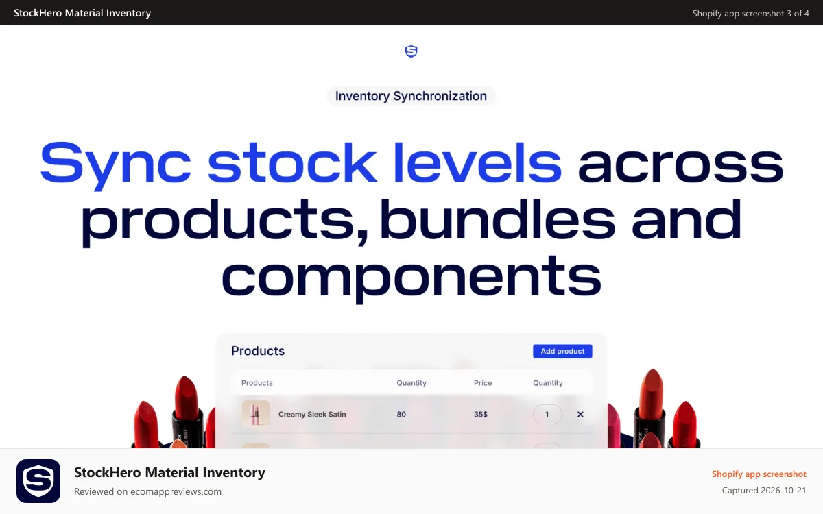 StockHero Material Inventory Shopify app screenshot: Inventory Synchronization