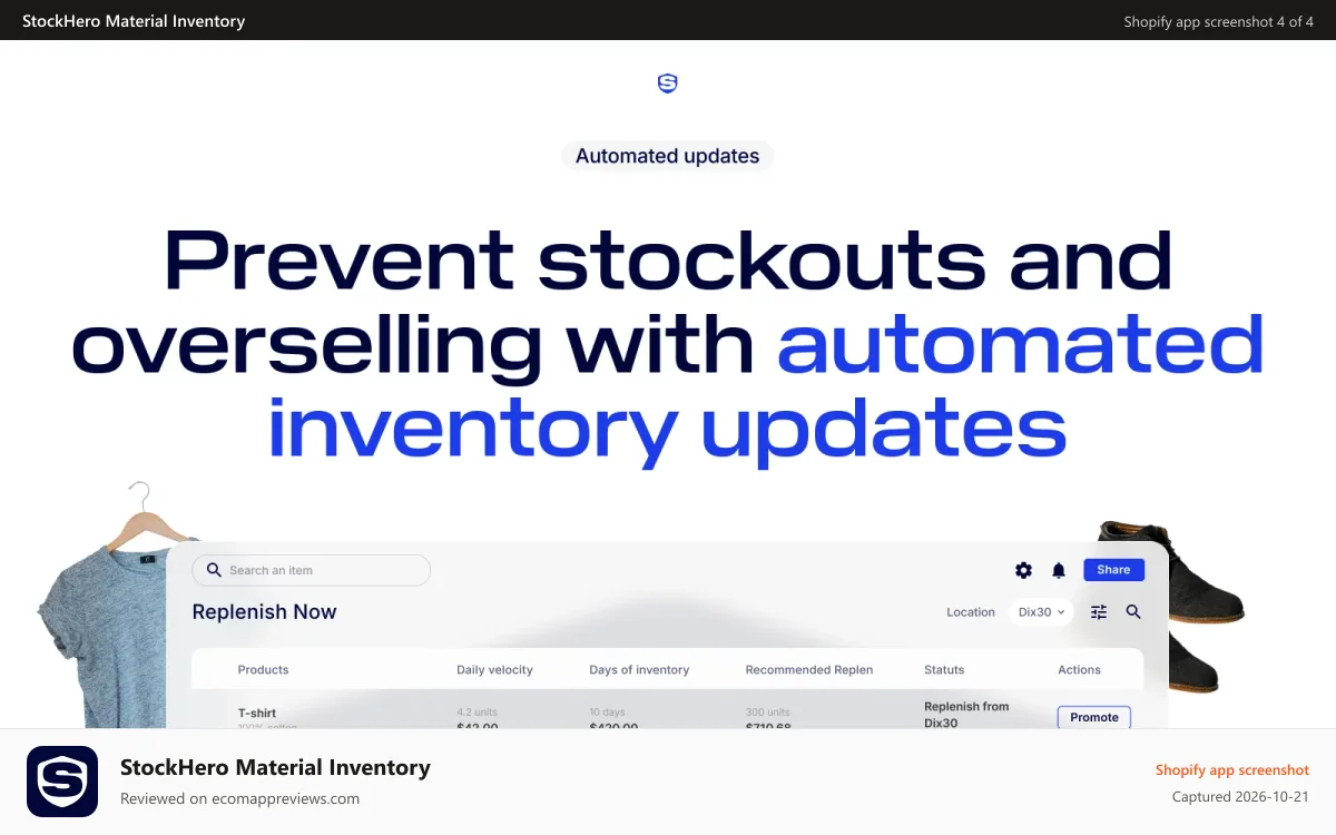 StockHero Material Inventory Shopify app screenshot: Automated Updates