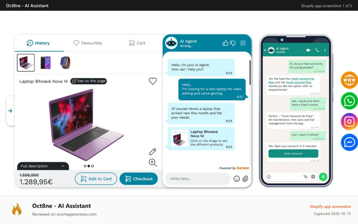 Oct8ne ‑ AI Assistant Shopify app screenshot: AI Assistant with visual support