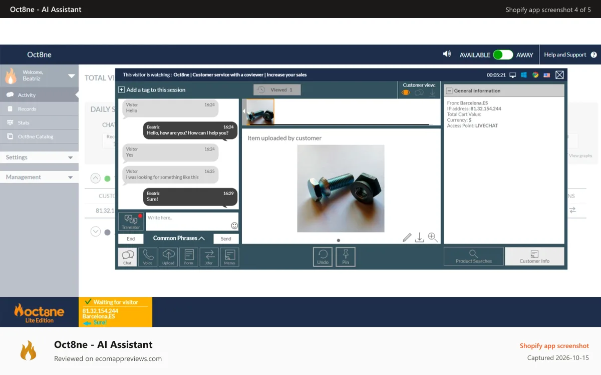 Oct8ne ‑ AI Assistant Shopify app screenshot: Dashboard